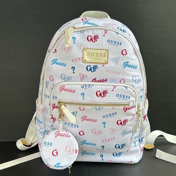 New GUESS LARGE GUESS LOGO Sateen Nylon Backpack - Picture 1 of 5